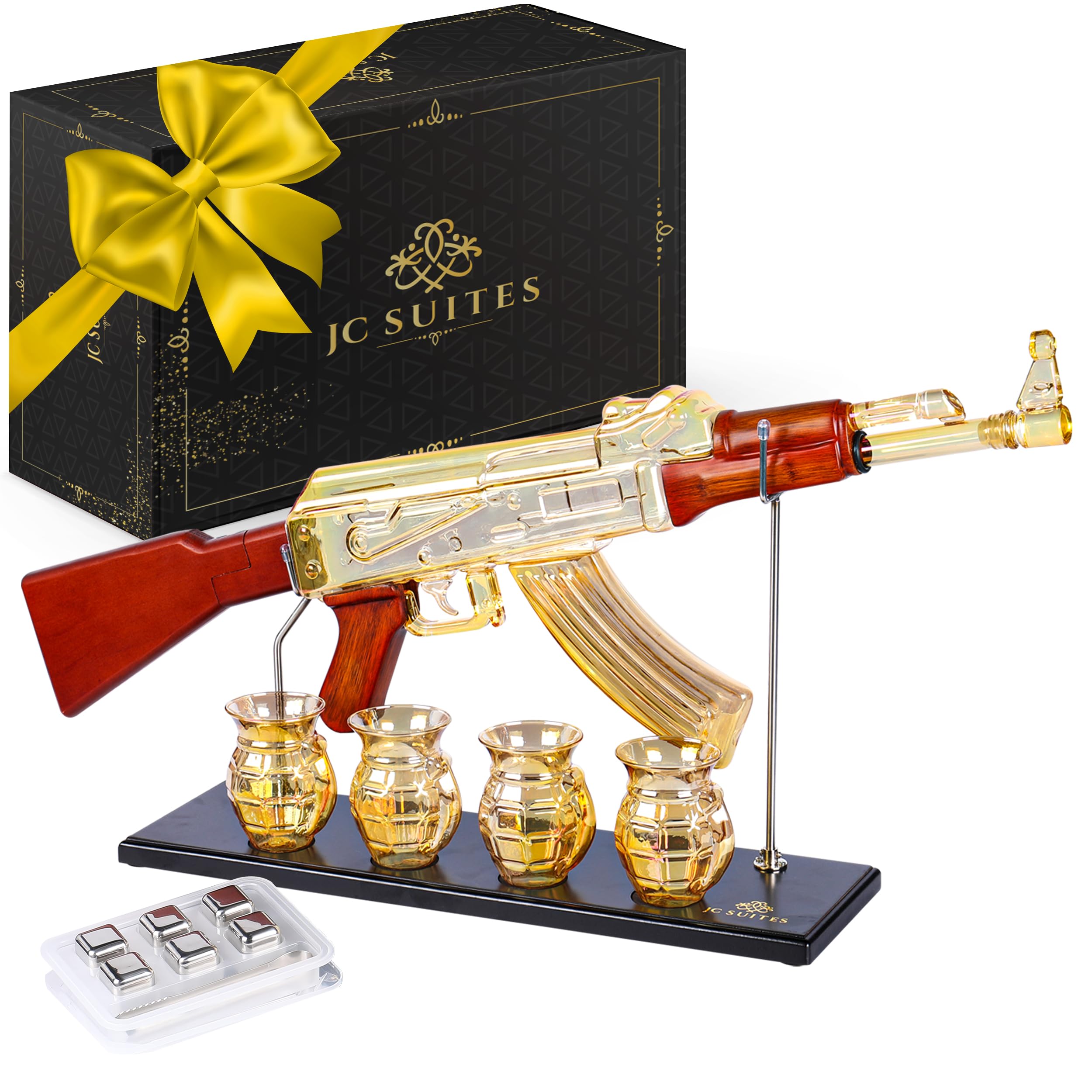 Deluxe Golden Decanter Set - Includes Glasses & Ice Cubes