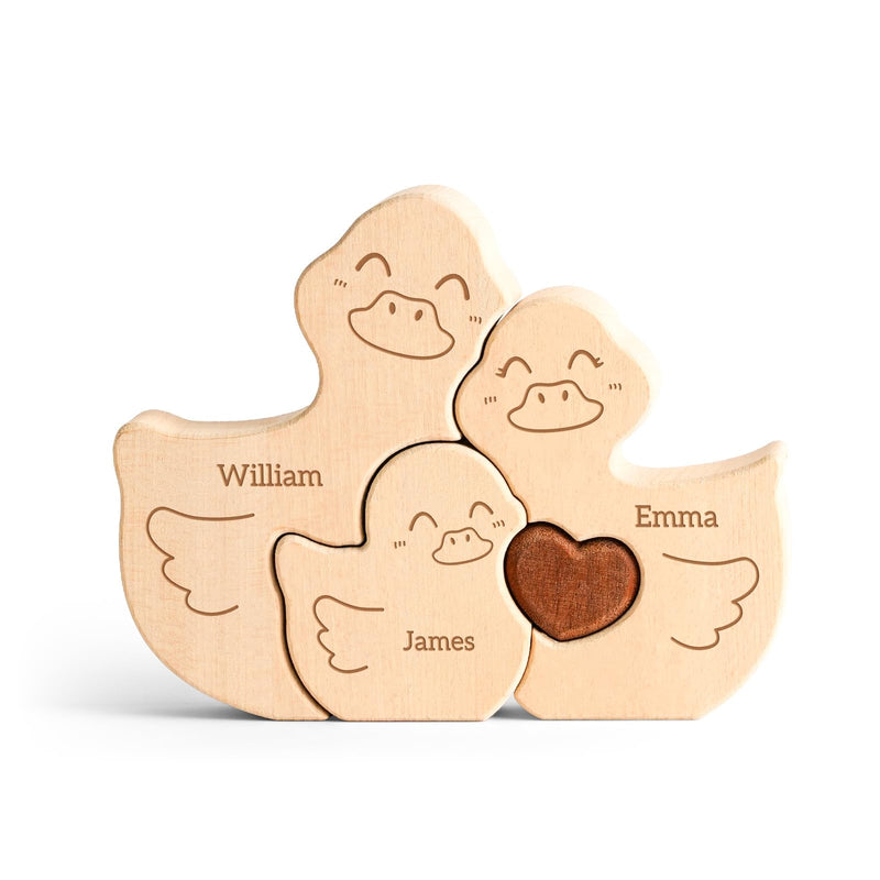 Customizedbee Wooden Family Puzzle Cute Ducks Toy Personalized Puzzles with 2–5 Names Birthday Anniversary Valentines Day Gifts for Kids Friends Families Personalized Gifts