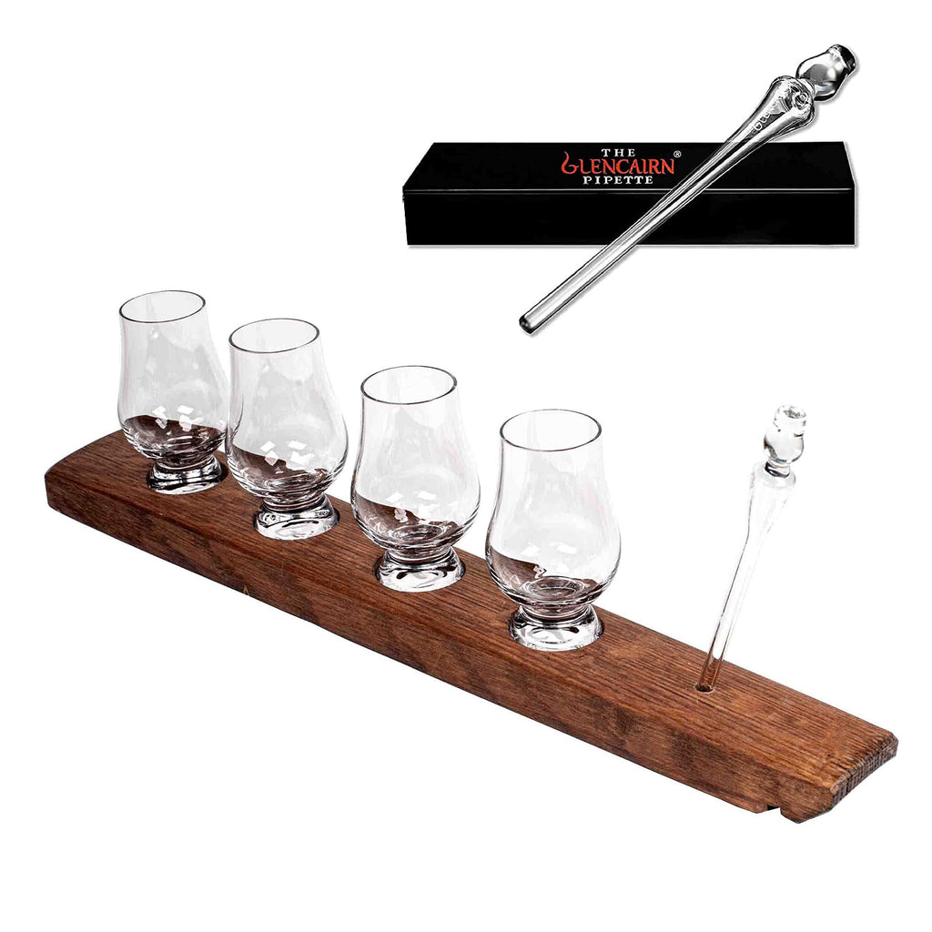 Whiskey Tasting Set - Crystal Glass & Oak Tray