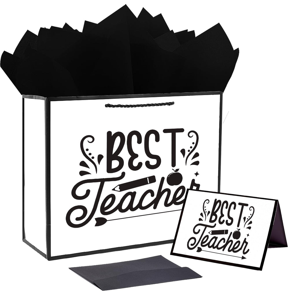 Elegant Teacher Gift Bag Set 12.6" - Black & White
