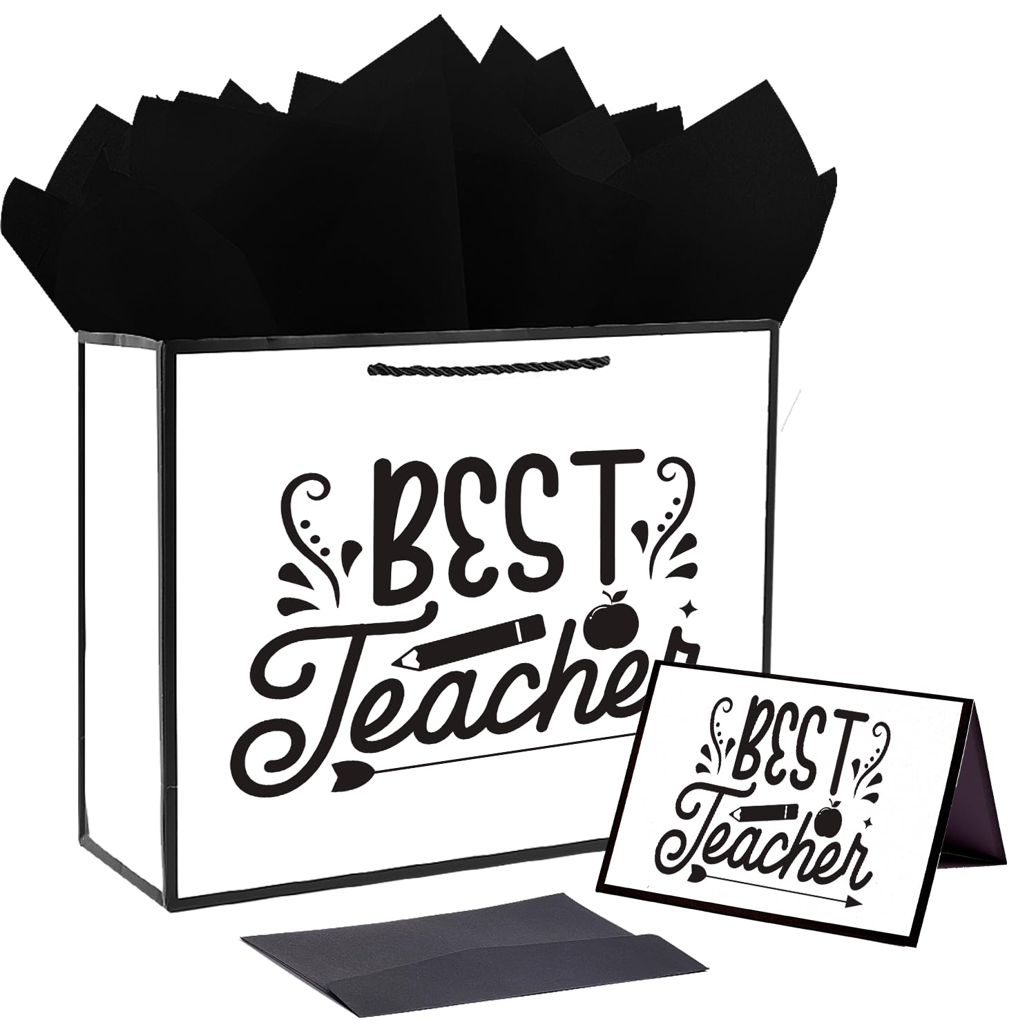 Elegant Teacher Gift Bag Set 12.6" - Black & White