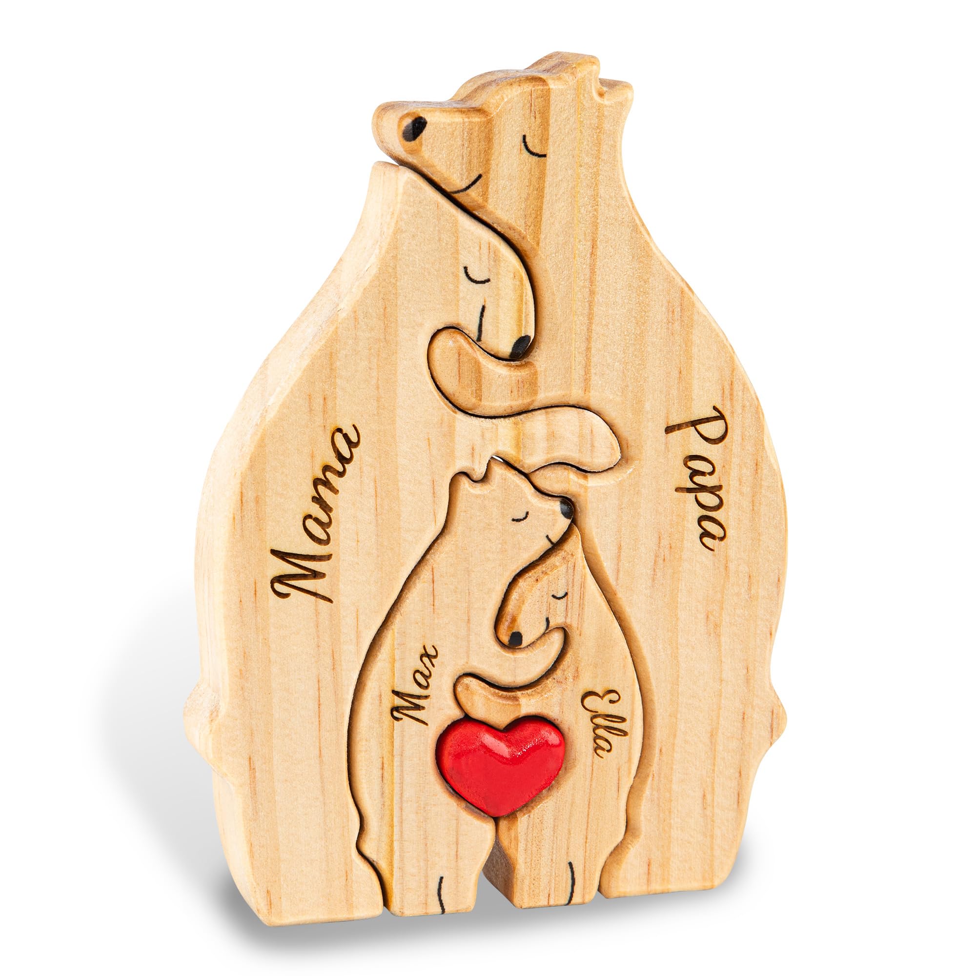 Personalized Wooden Bear Family Puzzle with 4 Names Custom Puzzles Customized Gifts for Mom Dad Kids Baby Gift for Grandparents Birthday Present Holidays Home Decor Housewarming
