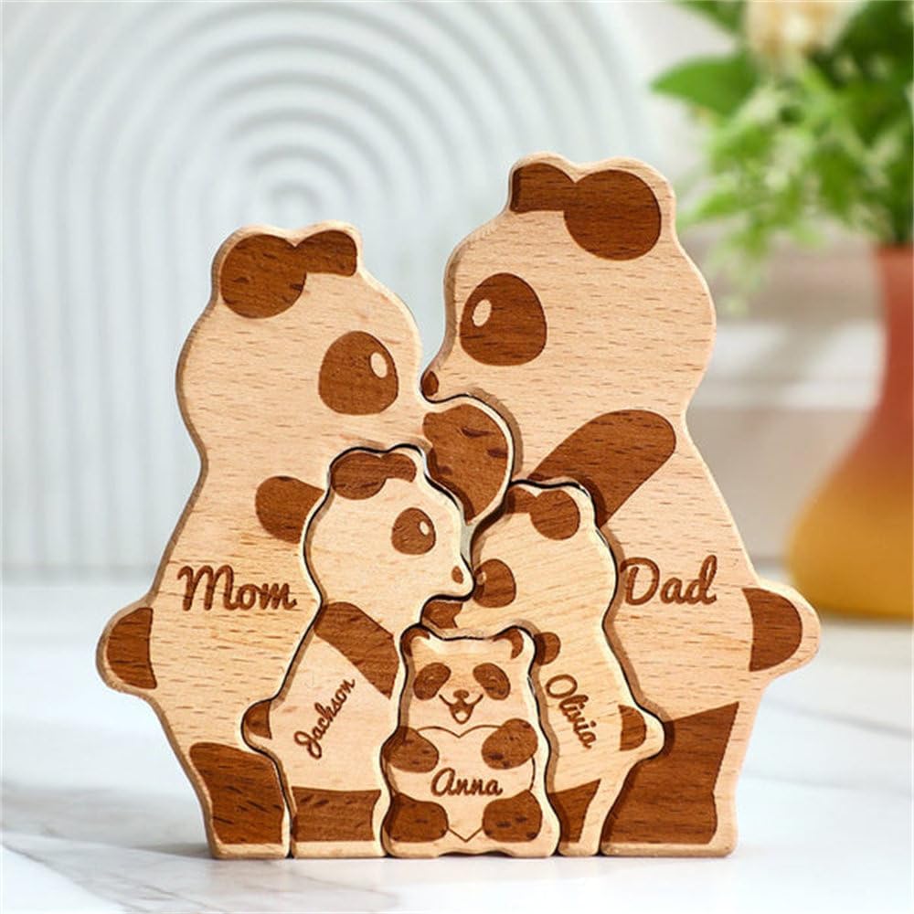 Personalized Wooden Panda Puzzle with 2-8 Family Name We are One Custom Family Member Names Puzzle Home Gifts Ideal Gift for Mothers Day Father’s Day House Warming Decor Unique Gift for Mom Dad