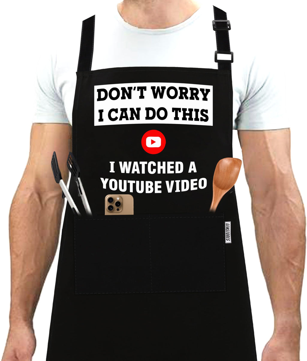 GENSTORES Funny Grilling Aprons for Men with Pockets BBQ Novelty Cooking Aprons for Son Grandad Baking Aprons Christmas Fathers Day Gift For Men Birthday Gifts for Dad- Watch Youtube Video