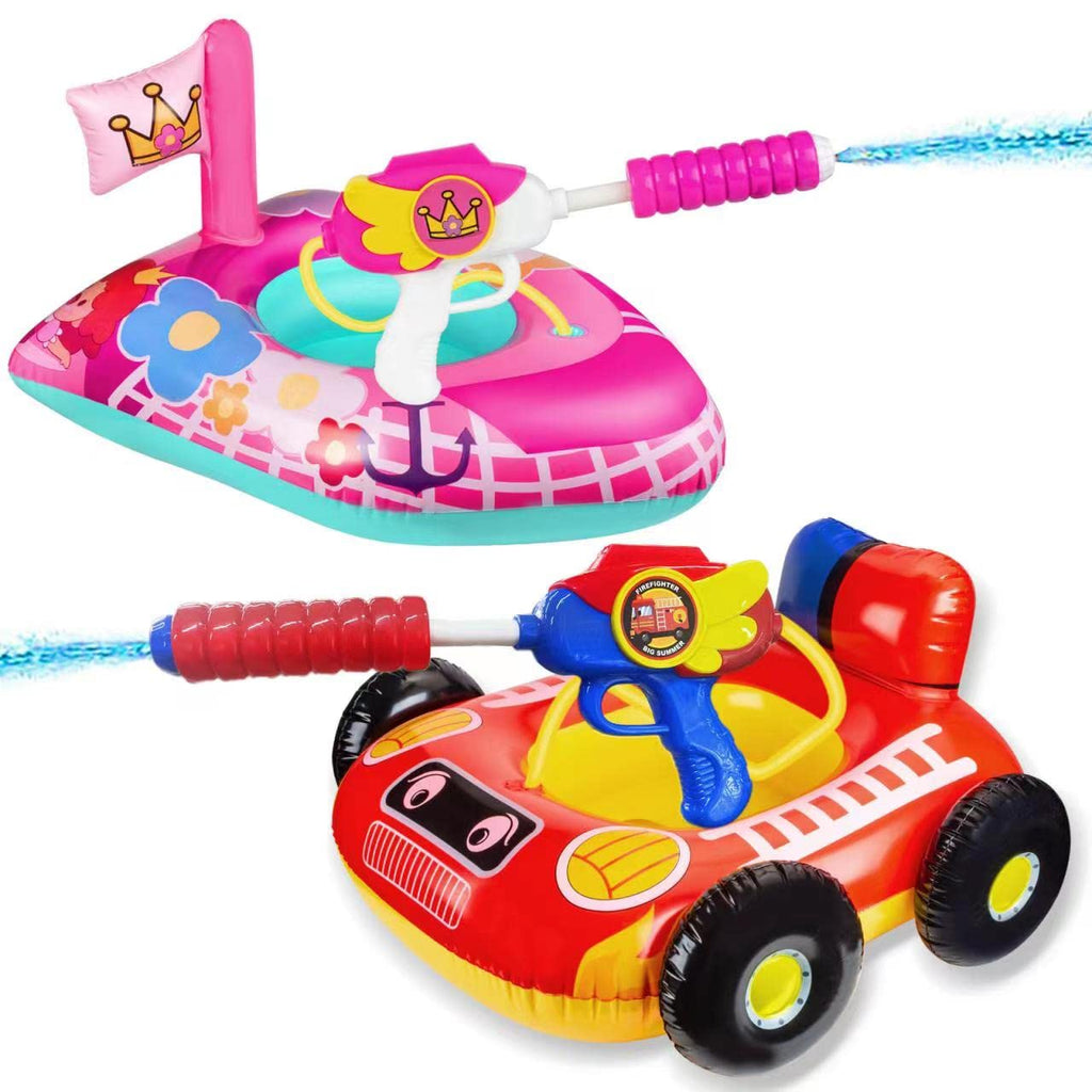 Twin Pack Kids' Flower & Fire Truck Pool Floats with Squirt Guns